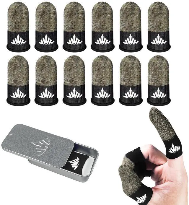 Main image of 12 Pack Mobile Phone Gaming Accessories Thumb Finger Sleeves Storage Box 0.15 Ultra Thin Pure Silver Fiber Silky Sensitive Tip Covers Guantes para Dedales Dedos Gamer Profesionales Pubg Glove