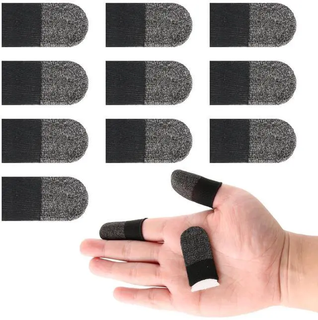 Main image of 10 Pcs Gaming Finger Gloves Sleeves, Gamer Touch Screen Finger Tips, Silver Fibers Breathable Sweatproof Mobile Game Assist Smooth Thin Thumb Protector Compatible with All Touchscreen Devices