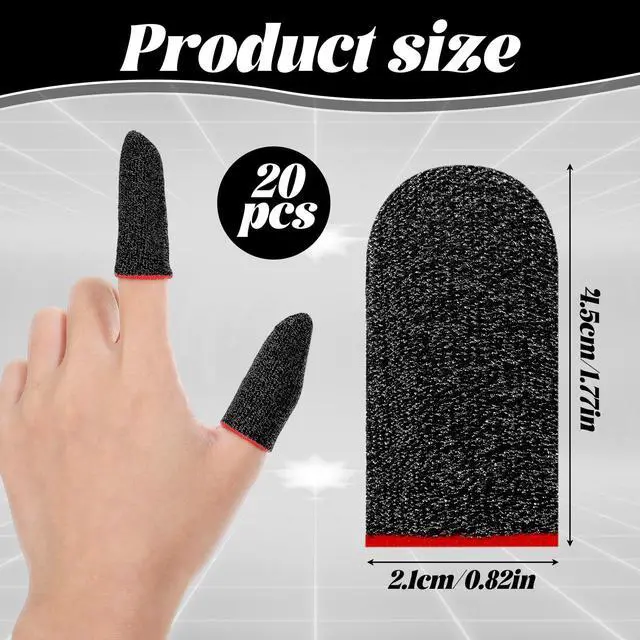 Alt view image 2 of 7 - 20 Pack Gaming Finger Sleeves Thumb Sleeves Mobile Gaming 0.3mm Silver Fiber Finger Gloves Smooth Feel Anti-Sweat Extremely Thin Fit Touchscreen Devices Phone Tablet Devices (Black)