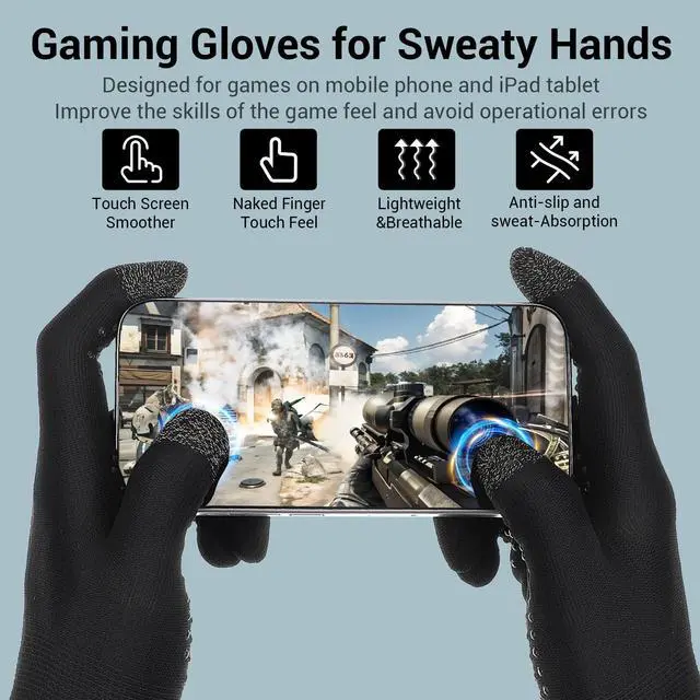 Alt view image 5 of 7 - Ultra-Thin Mobile Gaming Gloves Touchscreen Gaming Gloves Anti-Sweat Mobile Finger Sleeve Breathable with Thumb Finger Sleeves for High-Ranking Players Tablet Streamer Sweaty Hands
