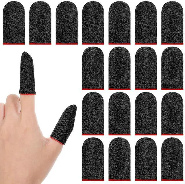 Main image of 20 Pack Gaming Finger Sleeves Thumb Sleeves Mobile Gaming 0.3mm Silver Fiber Finger Gloves Smooth Feel Anti-Sweat Extremely Thin Fit Touchscreen Devices Phone Tablet Devices (Black)