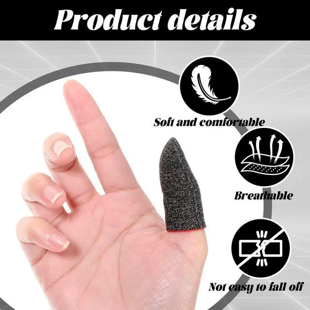 Alt view image 3 of 7 - 20 Pack Gaming Finger Sleeves Thumb Sleeves Mobile Gaming 0.3mm Silver Fiber Finger Gloves Smooth Feel Anti-Sweat Extremely Thin Fit Touchscreen Devices Phone Tablet Devices (Black)