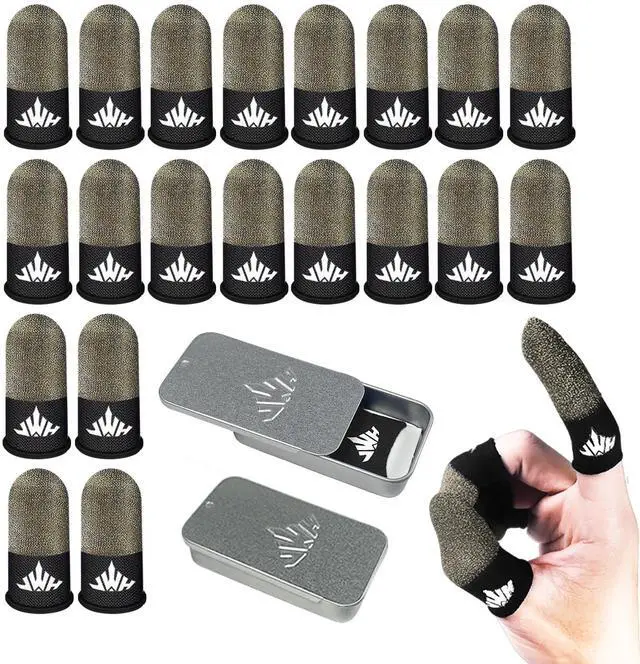 Main image of 20 Pack Pure Silver Gaming Finger Sleeves Anti Slip Sweat Proof Covers Mobile Phone Gaming Gloves 0.15mm Dedales Gamer Profesionales Sensitive Touch Durable Gaming Thumb Sleeve for Pubg