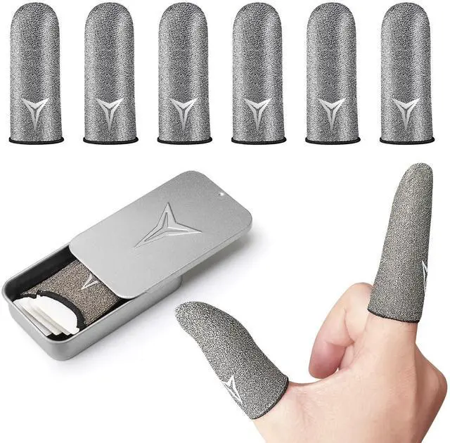 Main image of Longer Size for 5 Fingers, No More Slipping,Professional Pure Silver Fiber Finger Sleeves for Mobile Gaming Maximum Touch Sensitivity, Anti-Sweat,6 Pack (M)