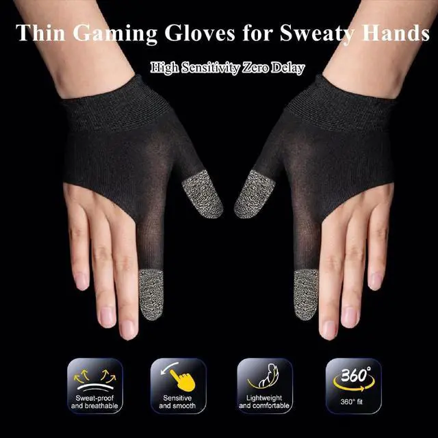 Alt view image 3 of 7 - Gaming Gloves for Sweaty Hands, Ultra-Thin Breathable Touchscreen Game Gloves with Thumb Finger Sleeves for iPad Tablet/Mobile Phone