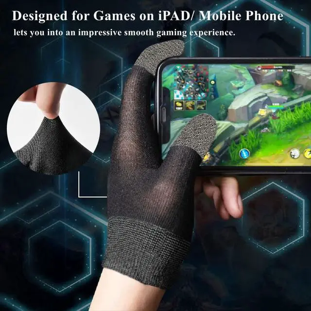 Alt view image 4 of 7 - Gaming Gloves for Sweaty Hands, Ultra-Thin Breathable Touchscreen Game Gloves with Thumb Finger Sleeves for iPad Tablet/Mobile Phone
