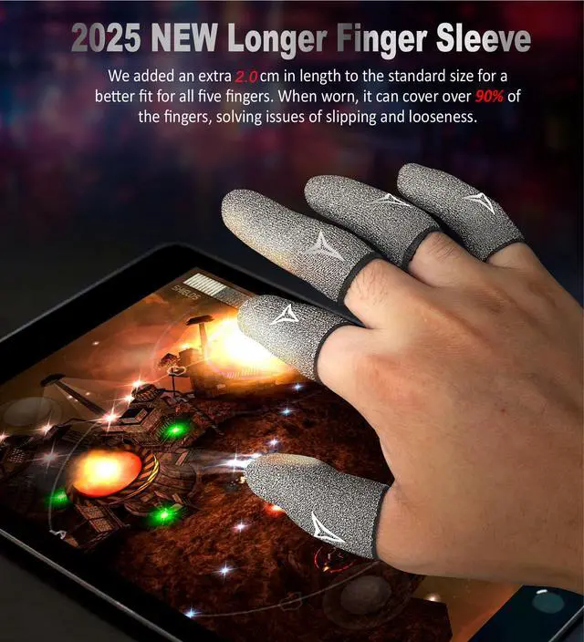Alt view image 6 of 7 - Longer Size for 5 Fingers, No More Slipping,Professional Pure Silver Fiber Finger Sleeves for Mobile Gaming Maximum Touch Sensitivity, Anti-Sweat,6 Pack (M)