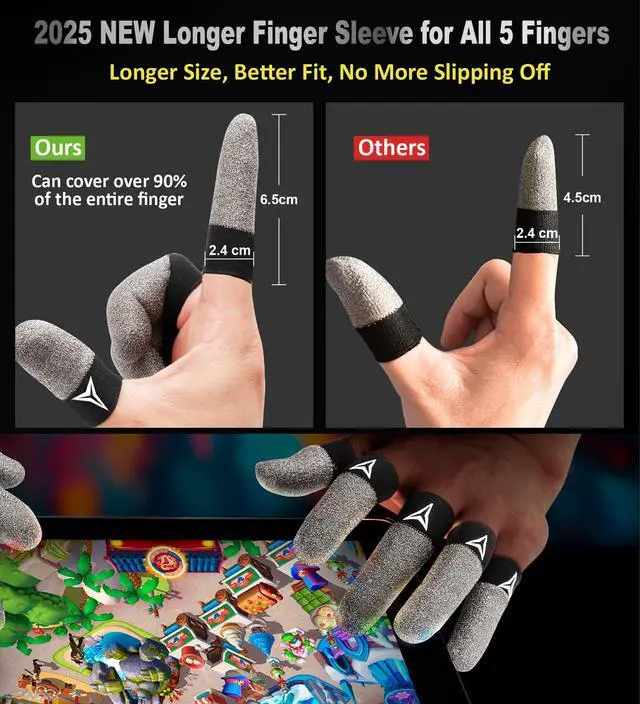 Alt view image 3 of 7 - Pure Silver Fiber Professional Finger Sleeves Gloves for Mobile Gaming
