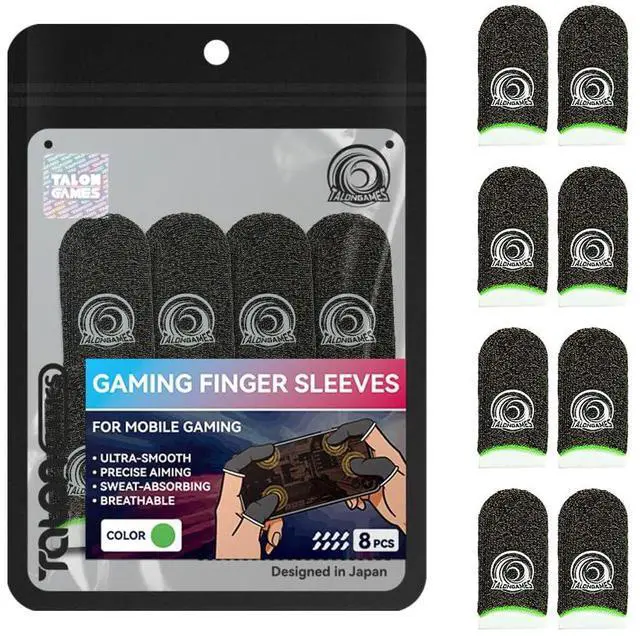 Main image of Mobile Gaming Finger Sleeves, 8 Pack 0.3mm Silver Fiber Thumb Sleeves, High Sensitivity Touch, Anti-Sweat, Smooth Glide, Breathable Finger Cots for Mobile Gaming, FPS, Rhythm Games (Green)