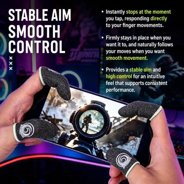 Alt view image 3 of 7 - Mobile Gaming Finger Sleeves, 8 Pack 0.3mm Silver Fiber Thumb Sleeves, High Sensitivity Touch, Anti-Sweat, Smooth Glide, Breathable Finger Cots for Mobile Gaming, FPS, Rhythm Games (Green)
