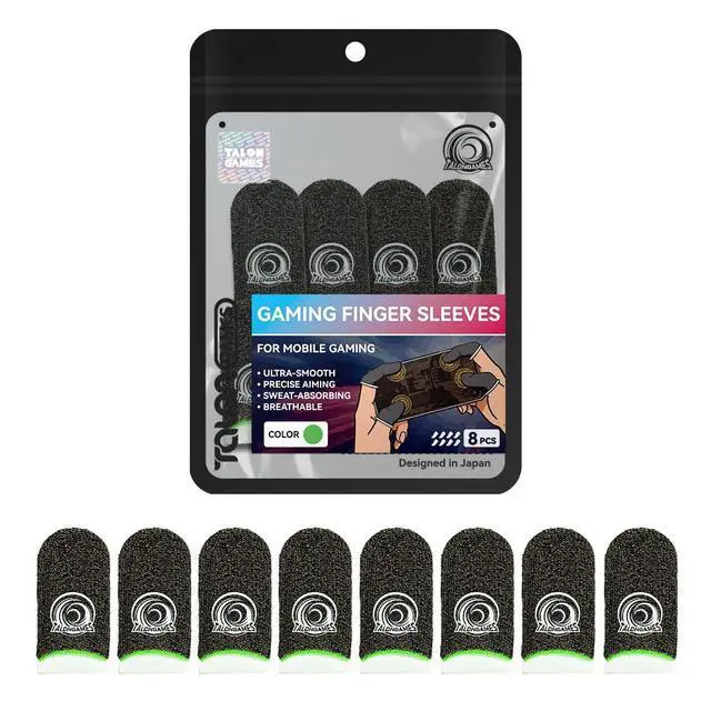 Alt view image 7 of 7 - Mobile Gaming Finger Sleeves, 8 Pack 0.3mm Silver Fiber Thumb Sleeves, High Sensitivity Touch, Anti-Sweat, Smooth Glide, Breathable Finger Cots for Mobile Gaming, FPS, Rhythm Games (Green)