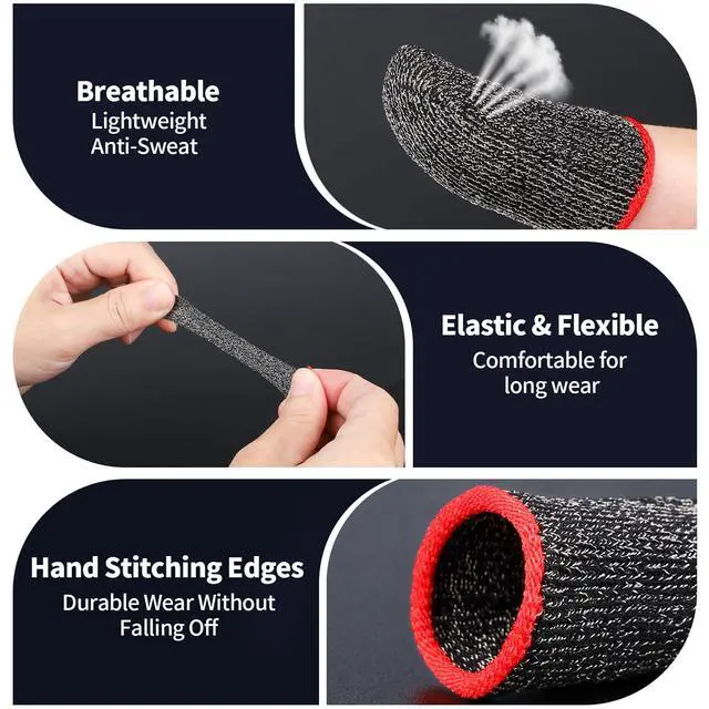 Alt view image 2 of 7 - 10 Pack Black Finger Sleeve for Gaming, Thumb Covers, Dedales Gamer Profesionales Thumb Sleeves Mobile Gaming Call of Duty Mobile PUBG Mobile Games Finger Covers, Mobile Gaming Accessories