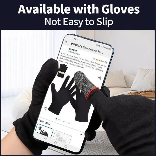 Alt view image 5 of 7 - 10 Pack Black Finger Sleeve for Gaming, Thumb Covers, Dedales Gamer Profesionales Thumb Sleeves Mobile Gaming Call of Duty Mobile PUBG Mobile Games Finger Covers, Mobile Gaming Accessories