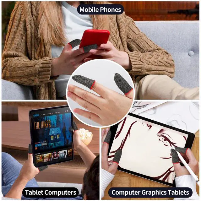 Alt view image 7 of 7 - 10 Pack Black Finger Sleeve for Gaming, Thumb Covers, Dedales Gamer Profesionales Thumb Sleeves Mobile Gaming Call of Duty Mobile PUBG Mobile Games Finger Covers, Mobile Gaming Accessories