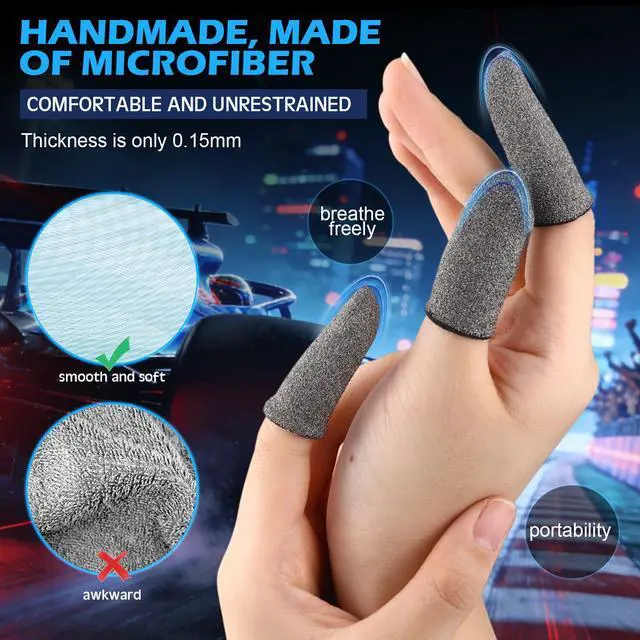 Alt view image 5 of 6 - 12 Pack Gaming Finger Sleeves Mobile Phone Silver Fiber Thumb Sleeve Finger Touchscreen Enhanced 0.15 mm Anti-Sweat Anti-Slip Gloves Cover for Mobile Games Sensitivity All-Season Comfort