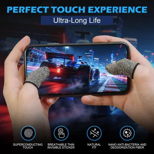 Alt view image 4 of 6 - 12 Pack Gaming Finger Sleeves Mobile Phone Silver Fiber Thumb Sleeve Finger Touchscreen Enhanced 0.15 mm Anti-Sweat Anti-Slip Gloves Cover for Mobile Games Sensitivity All-Season Comfort