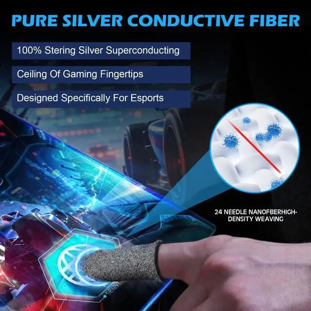 Alt view image 3 of 6 - 12 Pack Gaming Finger Sleeves Mobile Phone Silver Fiber Thumb Sleeve Finger Touchscreen Enhanced 0.15 mm Anti-Sweat Anti-Slip Gloves Cover for Mobile Games Sensitivity All-Season Comfort