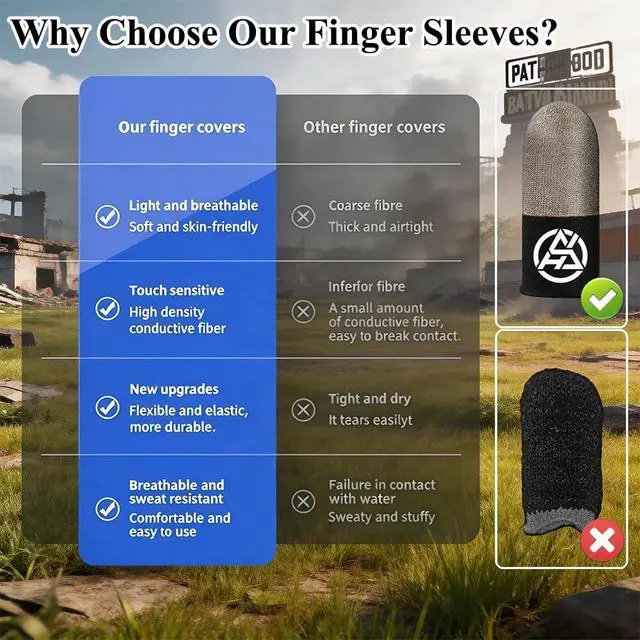 Alt view image 4 of 7 - 10-Pack Pro Gaming Finger Sleeves: 0.3mm Silver Fiber, Ultra-Thin, Anti-Sweat & Breathable Thumb Cover Gloves for PUBG/COD - Fits All Mobile Phone/iPad Tablet Touchscreen Devices
