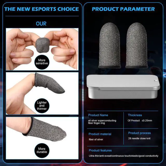 Alt view image 6 of 6 - 12 Pack Gaming Finger Sleeves Mobile Phone Silver Fiber Thumb Sleeve Finger Touchscreen Enhanced 0.15 mm Anti-Sweat Anti-Slip Gloves Cover for Mobile Games Sensitivity All-Season Comfort