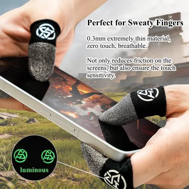 Alt view image 6 of 7 - 10-Pack Pro Gaming Finger Sleeves: 0.3mm Silver Fiber, Ultra-Thin, Anti-Sweat & Breathable Thumb Cover Gloves for PUBG/COD - Fits All Mobile Phone/iPad Tablet Touchscreen Devices