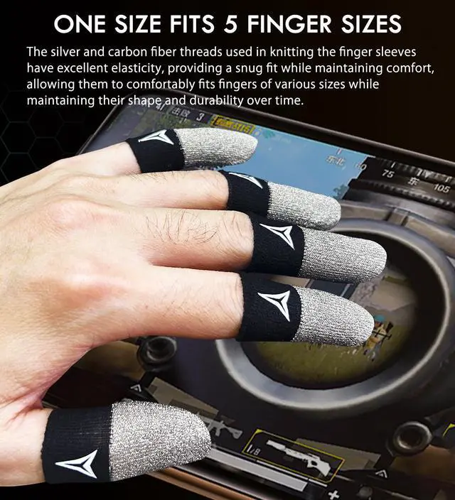 Alt view image 4 of 7 - Pure Silver Fiber&Carbon Fiber Professional Model Gaming Finger Sleeves