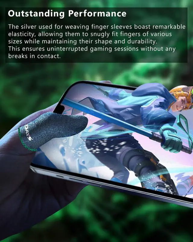 Alt view image 4 of 6 - Gaming Finger Sleeves,100% Visible Silver Fibers,Just Right Pressure/Breathable/Sweatproof, Upgrade Gaming Gloves for PUBG Mobile/Knives Out/Call of Duty Mobile10pcs M