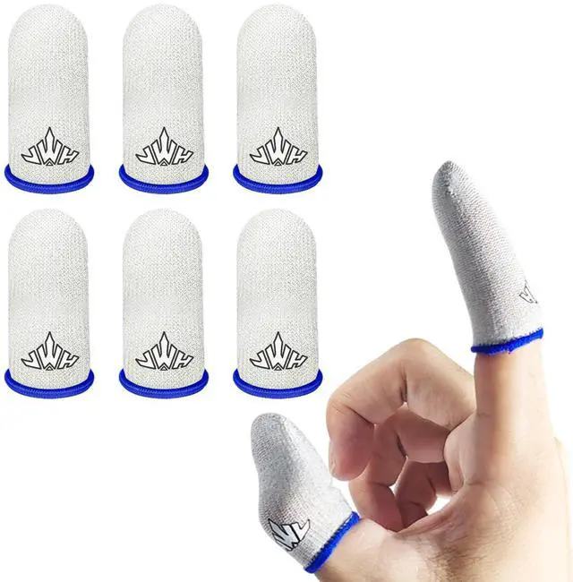 Main image of 6 Pack Ultra Thin Silver Fiber Gaming Finger Sleeves White Thumb Sleeves Mobile Gaming Cots Gaming Finger Gloves for PUBG Tightly Woven Wire Silky and Sweat Proof Fundas para Dedos Gamer