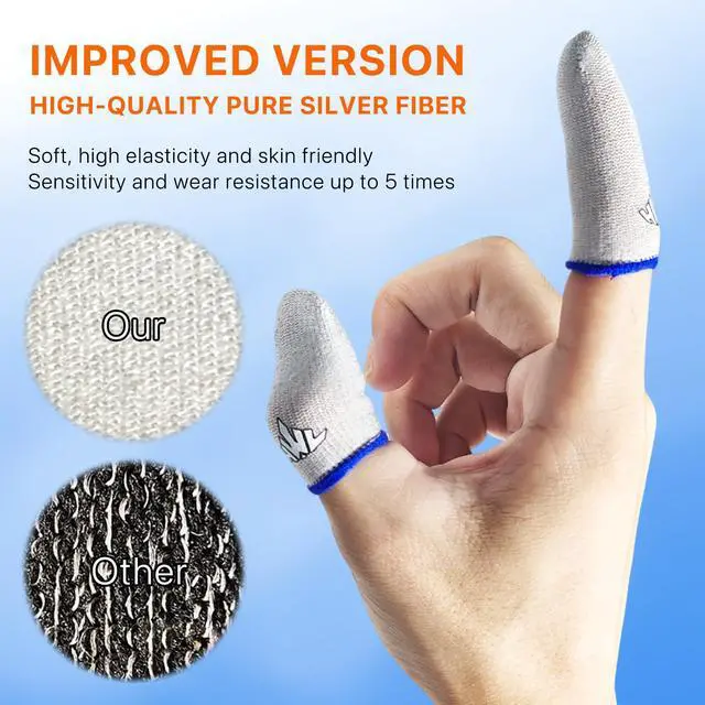 Alt view image 6 of 7 - 6 Pack Ultra Thin Silver Fiber Gaming Finger Sleeves White Thumb Sleeves Mobile Gaming Cots Gaming Finger Gloves for PUBG Tightly Woven Wire Silky and Sweat Proof Fundas para Dedos Gamer