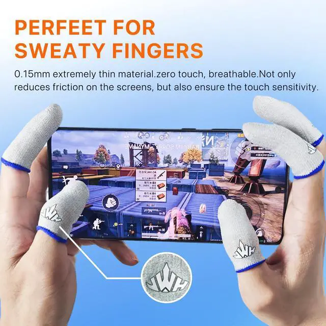 Alt view image 4 of 7 - 6 Pack Ultra Thin Silver Fiber Gaming Finger Sleeves White Thumb Sleeves Mobile Gaming Cots Gaming Finger Gloves for PUBG Tightly Woven Wire Silky and Sweat Proof Fundas para Dedos Gamer