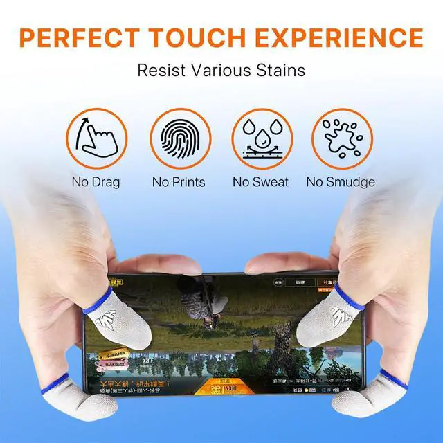 Alt view image 5 of 7 - 6 Pack Ultra Thin Silver Fiber Gaming Finger Sleeves White Thumb Sleeves Mobile Gaming Cots Gaming Finger Gloves for PUBG Tightly Woven Wire Silky and Sweat Proof Fundas para Dedos Gamer