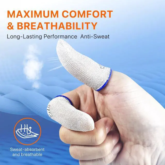 Alt view image 7 of 7 - 6 Pack Ultra Thin Silver Fiber Gaming Finger Sleeves White Thumb Sleeves Mobile Gaming Cots Gaming Finger Gloves for PUBG Tightly Woven Wire Silky and Sweat Proof Fundas para Dedos Gamer