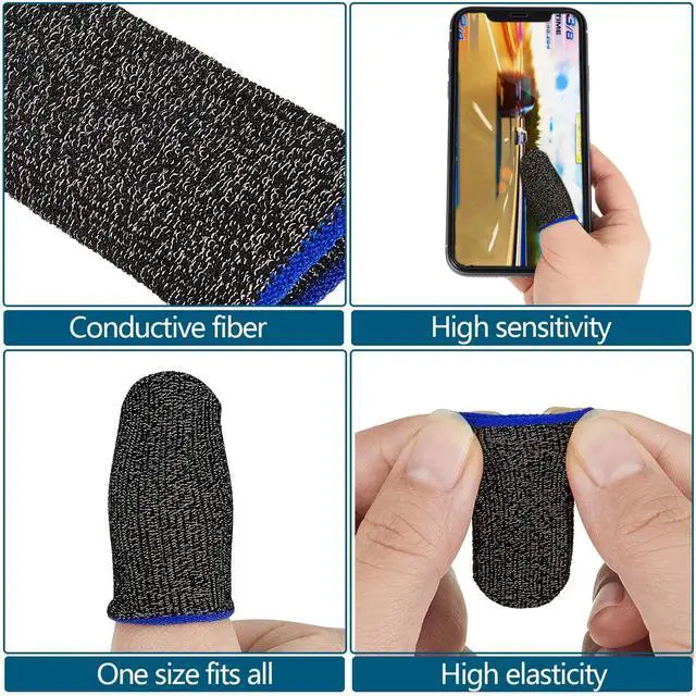 Alt view image 3 of 7 - 30 Piece Finger Sleeve for Gaming Mobile Game Controller Finger Thumb Sleeve Anti Sweat Breathable Seamless Touchscreen Cover Silver Fiber for Phone Game(Red Brim, Yellow Brim, Blue Brim)