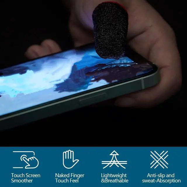 Alt view image 4 of 7 - 30 Piece Finger Sleeve for Gaming Mobile Game Controller Finger Thumb Sleeve Anti Sweat Breathable Seamless Touchscreen Cover Silver Fiber for Phone Game(Red Brim, Yellow Brim, Blue Brim)