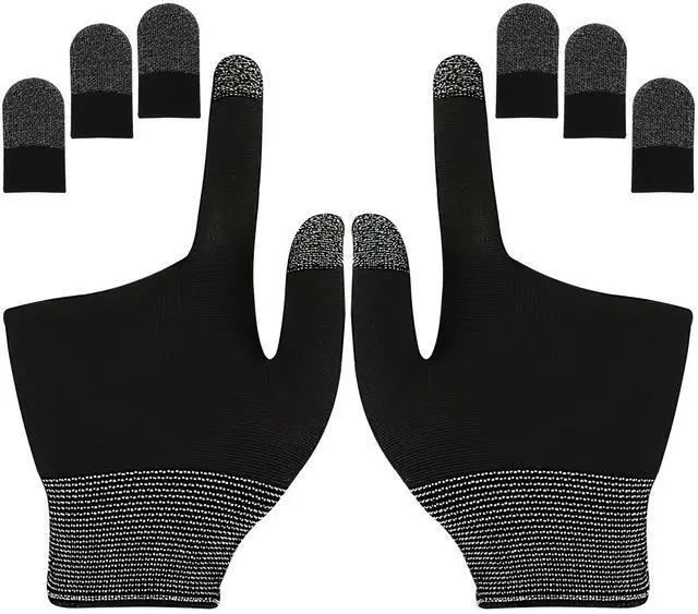 Main image of 8 Pcs Thumb Game Gloves with Finger Sleeves, Silver Fibers Breathable Sweatproof Touch Screen Mobile Finger Covers for Daily Entertainment & Professional Game Competitions with All Touchscreen Devices