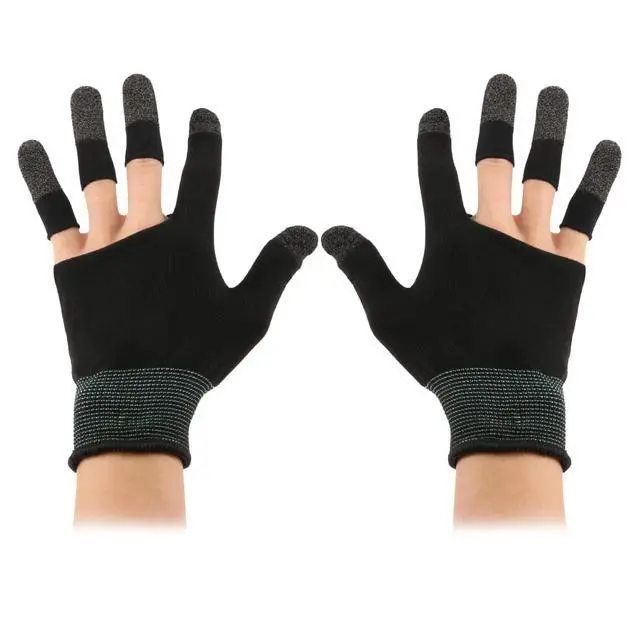 Alt view image 2 of 7 - 8 Pcs Thumb Game Gloves with Finger Sleeves, Silver Fibers Breathable Sweatproof Touch Screen Mobile Finger Covers for Daily Entertainment & Professional Game Competitions with All Touchscreen Devices