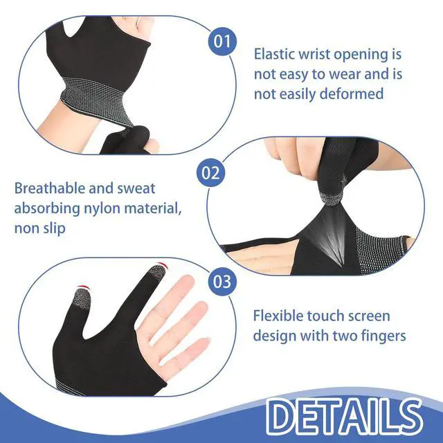 Alt view image 5 of 7 - 8 Pcs Thumb Game Gloves with Finger Sleeves, Silver Fibers Breathable Sweatproof Touch Screen Mobile Finger Covers for Daily Entertainment & Professional Game Competitions with All Touchscreen Devices