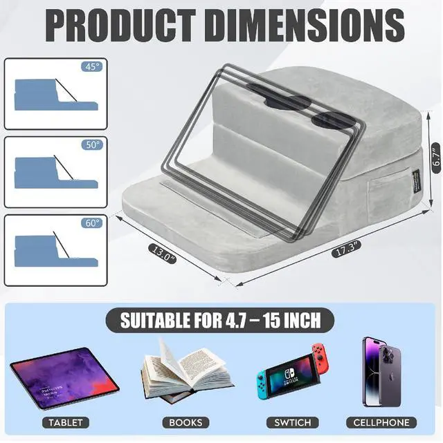 Alt view image 2 of 6 - Couch Cup Holder Tray Pillow - Bed, Couch Caddy, Sofa, RV & Car - Holds Drinks, Snacks, Remotes, Phones, Kindle, Tablet | Bed Cup Holder (Grey)