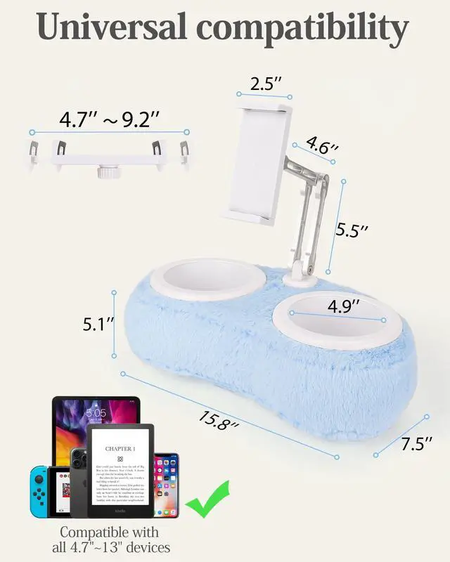 Alt view image 6 of 6 - Lap Kindle Pillow Stand,Adjustable Aluminum Arm iPad Holder with Dual Snack Bowls,360° Rotating Clip for 4.7-13" Kindle,Phone,Tablet.Ideal for Hands-Free Reading and Relaxation on Bed & Sofa