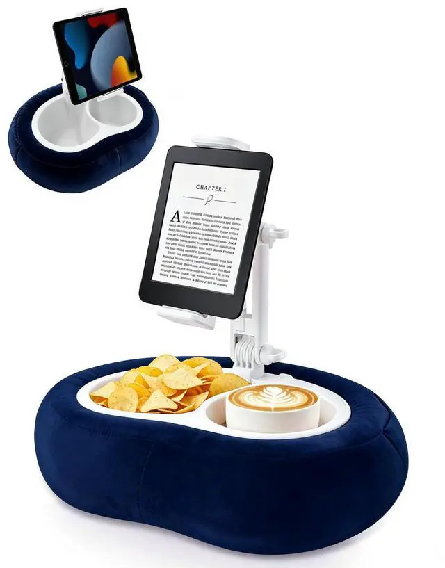 Main image of Tablet Pillow Stand for Bed with Detachable Snack Bowl, Blue