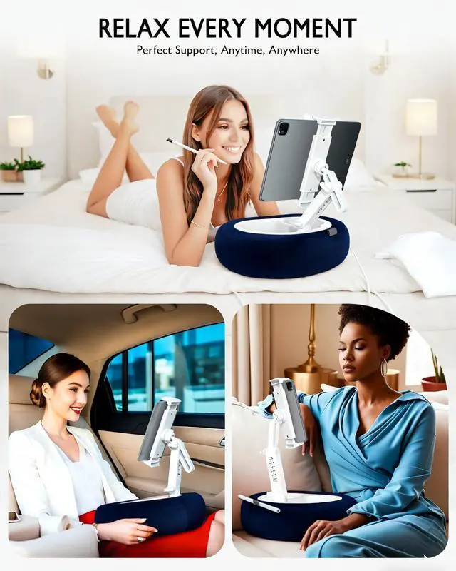 Alt view image 2 of 7 - Tablet Pillow Stand for Bed with Detachable Snack Bowl, Blue