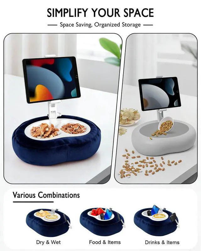 Alt view image 3 of 7 - Tablet Pillow Stand for Bed with Detachable Snack Bowl, Blue