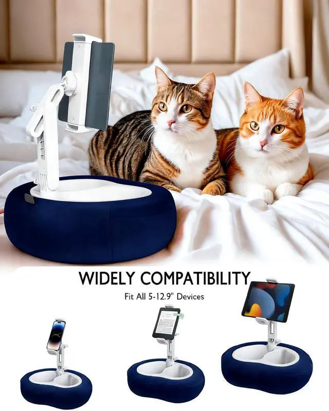 Alt view image 4 of 7 - Tablet Pillow Stand for Bed with Detachable Snack Bowl, Blue