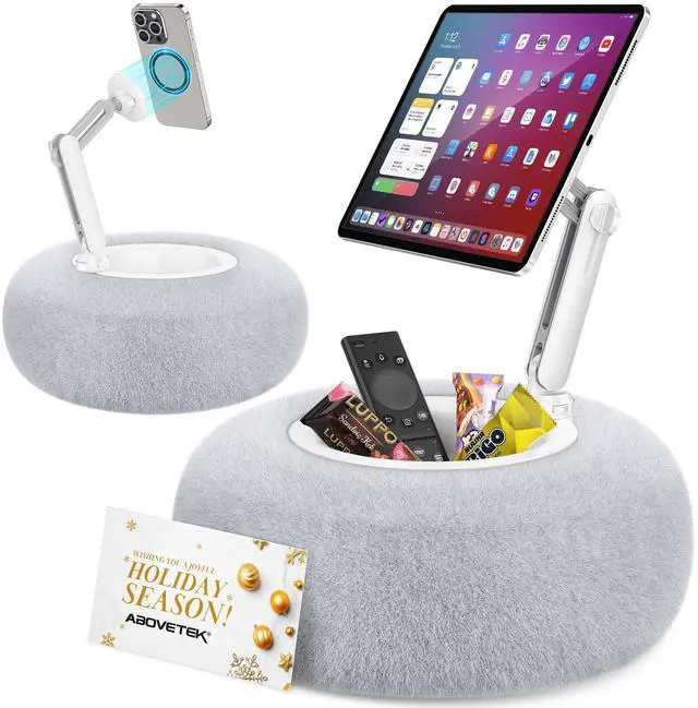 Main image of Kindle Pillow Stand, Magnetic iPad Holder for Bed with Snack Bowl, 360° Adjustable Soft Tablet Lap Pillow for Reading, Compatible with Kindle, Tablet, Phone, Ideal Cozy Gift for Family(Gray)