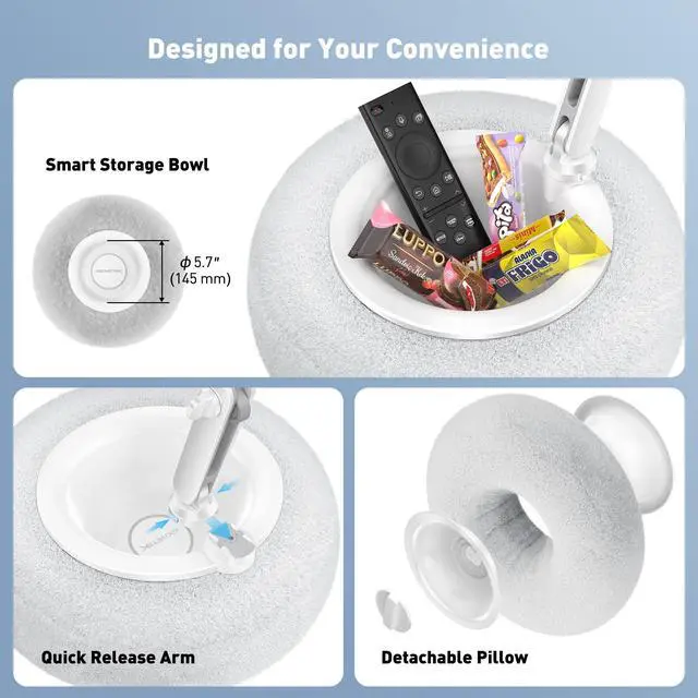 Alt view image 6 of 7 - Kindle Pillow Stand, Magnetic iPad Holder for Bed with Snack Bowl, 360° Adjustable Soft Tablet Lap Pillow for Reading, Compatible with Kindle, Tablet, Phone, Ideal Cozy Gift for Family(Gray)