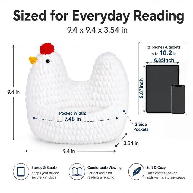 Alt view image 3 of 6 - Tablet E-Reader Pillow Stand 9.4 x 9.4 x 3.54 in, Cute Chicken Pillow for Tablet E-Reader, Hands Free Reading on Bed Couch, Ideal Gift for Girlfriends Day and Back to School