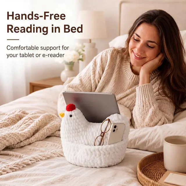 Alt view image 2 of 6 - Tablet E-Reader Pillow Stand 9.4 x 9.4 x 3.54 in, Cute Chicken Pillow for Tablet E-Reader, Hands Free Reading on Bed Couch, Ideal Gift for Girlfriends Day and Back to School