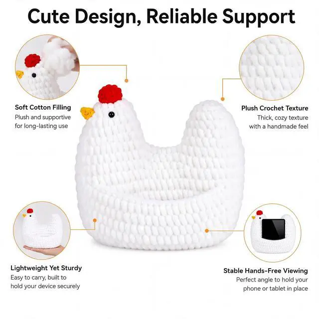 Alt view image 4 of 6 - Tablet E-Reader Pillow Stand 9.4 x 9.4 x 3.54 in, Cute Chicken Pillow for Tablet E-Reader, Hands Free Reading on Bed Couch, Ideal Gift for Girlfriends Day and Back to School