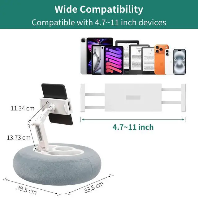 Alt view image 4 of 7 - Stable Tablet & Kindle Pillow Stand with Snack Tray, Grey