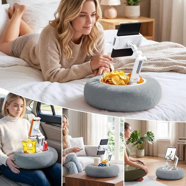 Alt view image 5 of 7 - Stable Tablet & Kindle Pillow Stand with Snack Tray, Grey