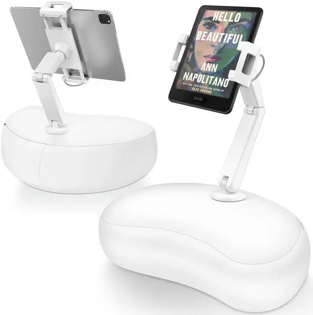 Main image of Tablet Pillow Stand for Bed, Hands-Free 360° Adjustable iPad Pillow Holder for Lap Reading w/Soft Bean Bag, Ideal Gift for Mom, Fits 4.7" to 12.9" Tablet, Phone, Kindle, White
